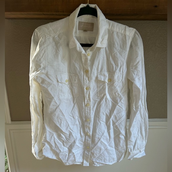 Banana Republic White Cotton Linen Blend Utility Button Down Shirt - Picture 2 of 6